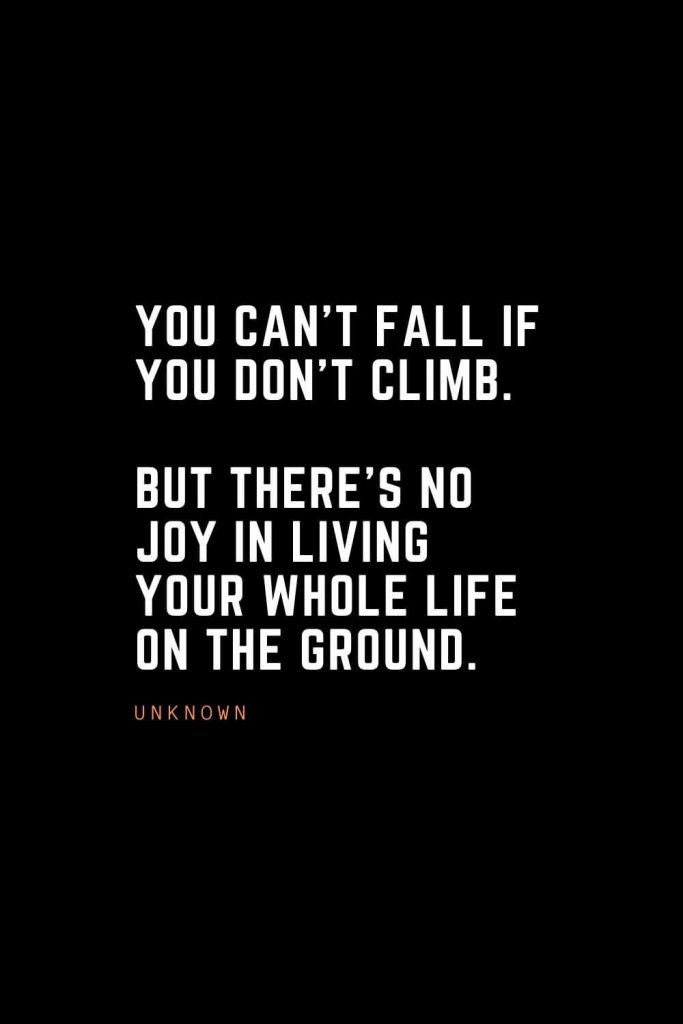 Top 100 Inspirational Quotes (58): You can’t fall if you don’t climb. But there’s no joy in living your whole life on the ground. – Unknown