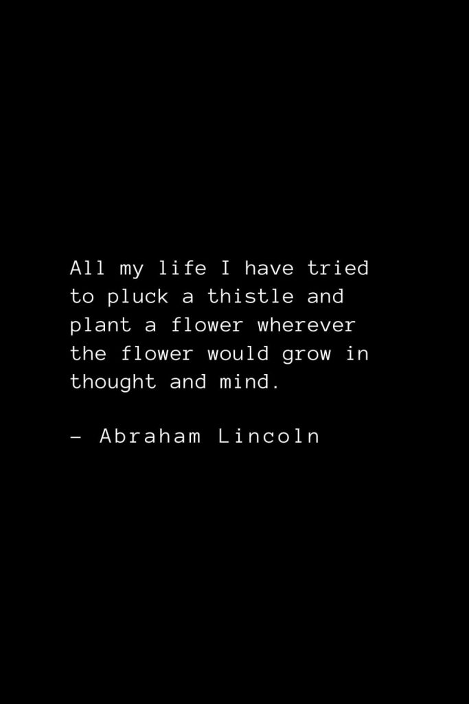 Abraham Lincoln Quotes (5): All my life I have tried to pluck a thistle and plant a flower wherever the flower would grow in thought and mind.