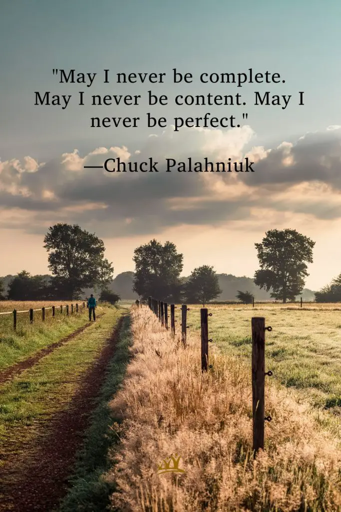 "May I never be complete. May I never be content. May I never be perfect." —Chuck Palahniuk