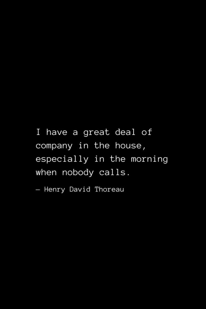 I have a great deal of company in the house, especially in the morning when nobody calls. — Henry David Thoreau