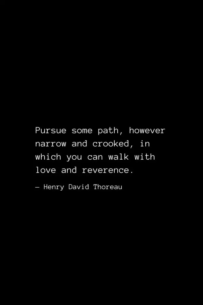 Pursue some path, however narrow and crooked, in which you can walk with love and reverence. — Henry David Thoreau