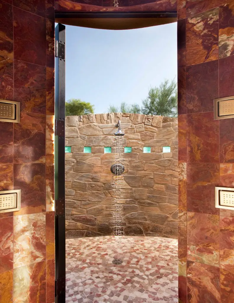 Phoenix outdoor shower sparkle at eye level as they catch the eastern morning light